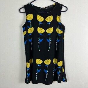 Zara Basic Abstract Yellow Flower Tulip Long Sleeveless Top- Size Medium